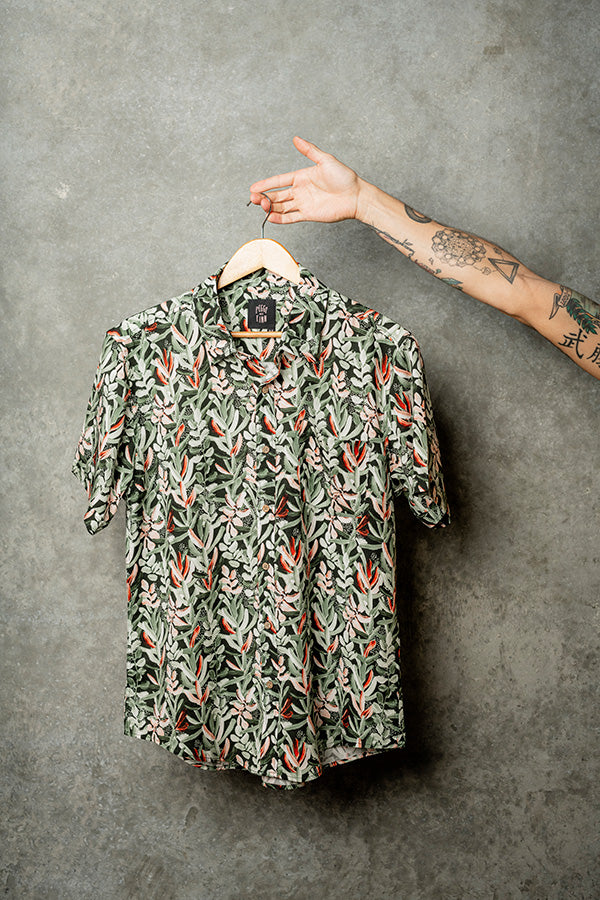 Sage Green Floral Hawaiian Shirt 