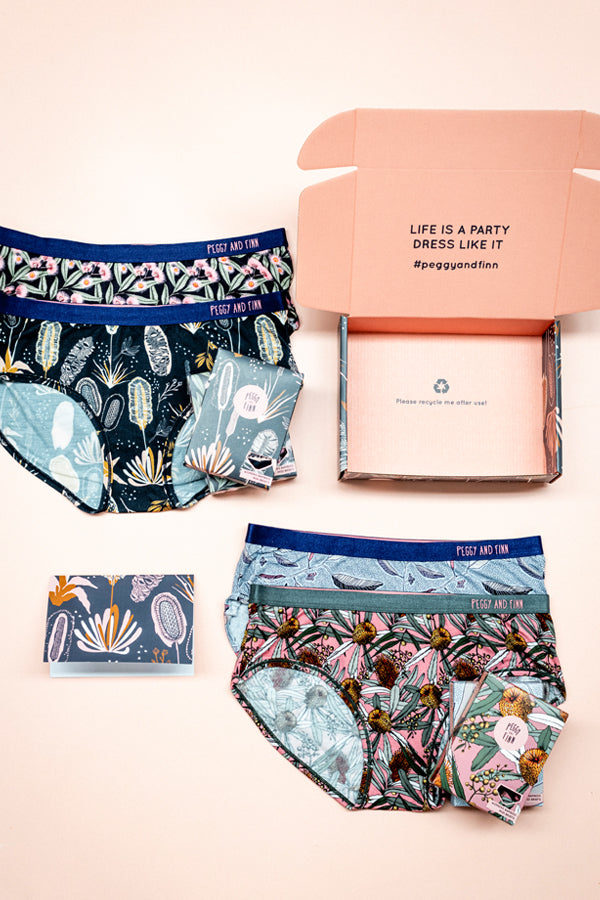 Peggy And Finn Teal Blooms Bamboo Underwear In Blue